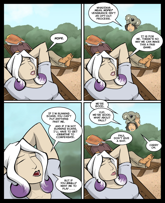 Comic for 21 April 2014: Book Five in the Rachel Peng series is Hope and Rachel on a road trip. Probably in some sort of tank.