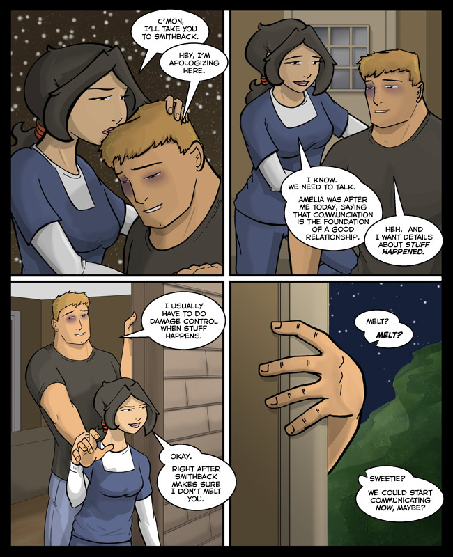 Comic for 19 July 2012: Not that they weren't communicating before now, but fresh wounds make nifty peepholes.
