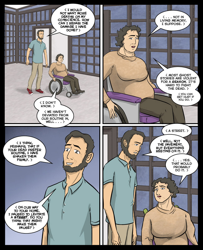 Comic for 04 December 2016: Grandmother Ishi is about to join Mare behind the toilet.