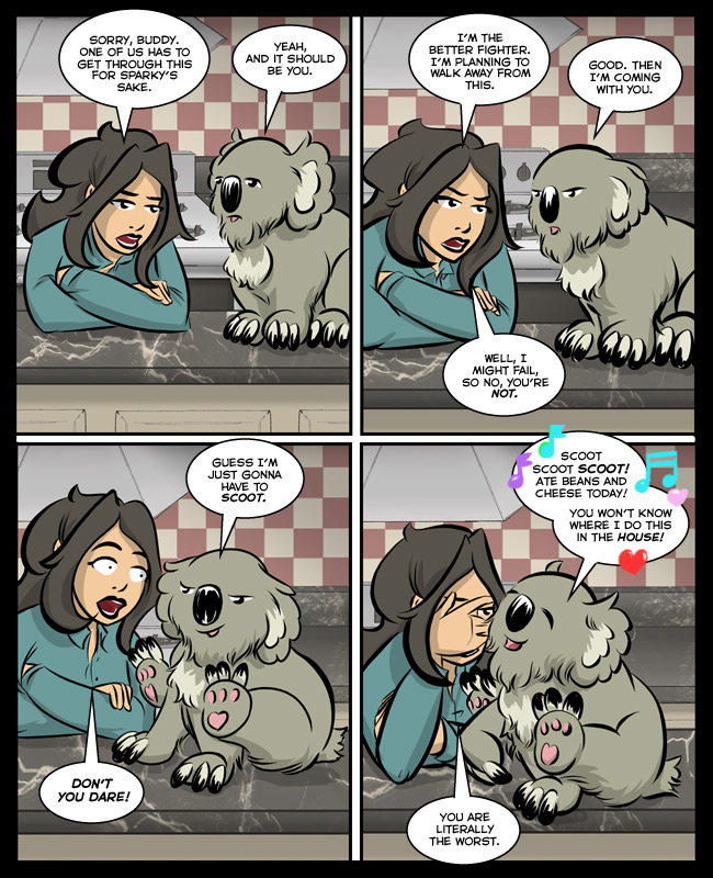 Comic for 13 January 2019: "Why does the bedroom smell like a eucalyptus burrito?"