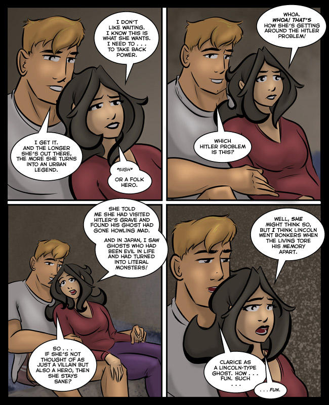 Comic for 23 June 2019: Technically Clarice visited an old bomb trench that Germans pissed in, but that didn't fit the speech bubble.