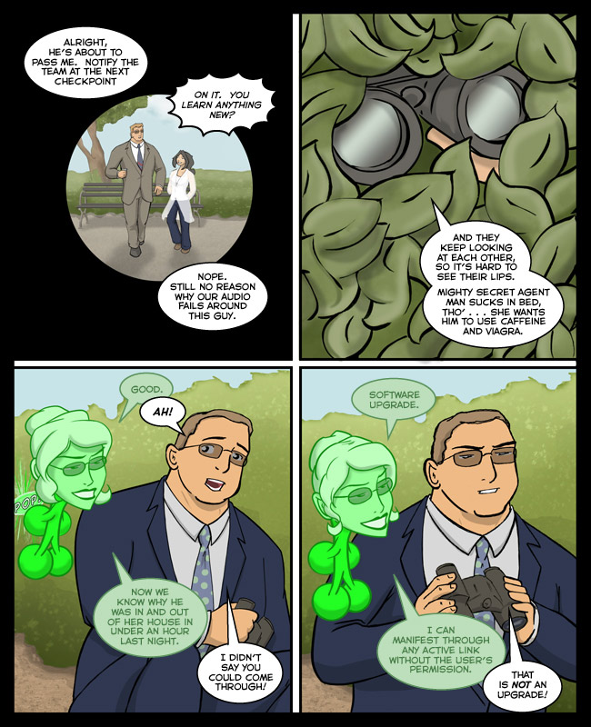 Comic for 08 October 2006: That man skulking in the bushes in a suit is not suspicious!  Not in the slightest!